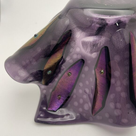 Art Glass Iridescent Dichroic Purple Folded HANDKERCHIEF Vase Bowl Studio Beaded - Picture 12 of 12
